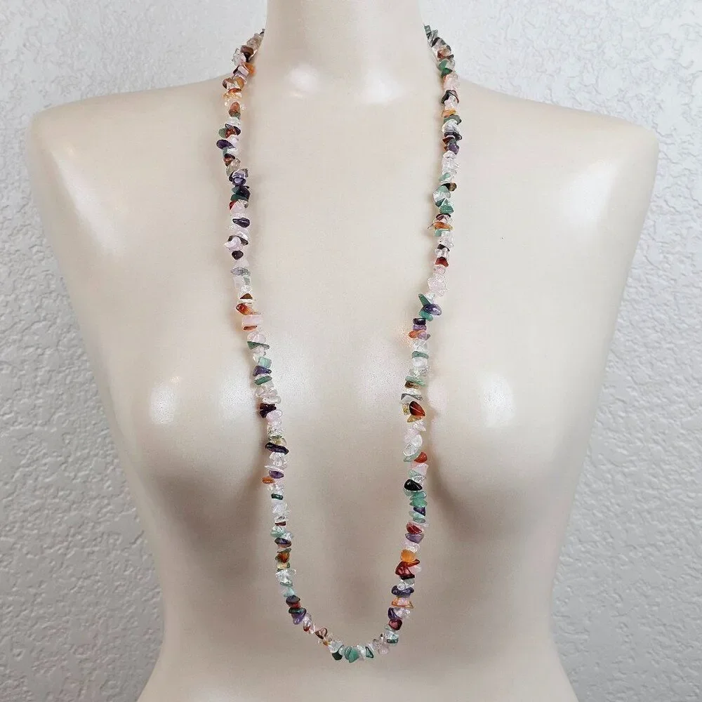 Multicolor Gemstone Semiprecious‎ Stone Chip Bead Necklace 34